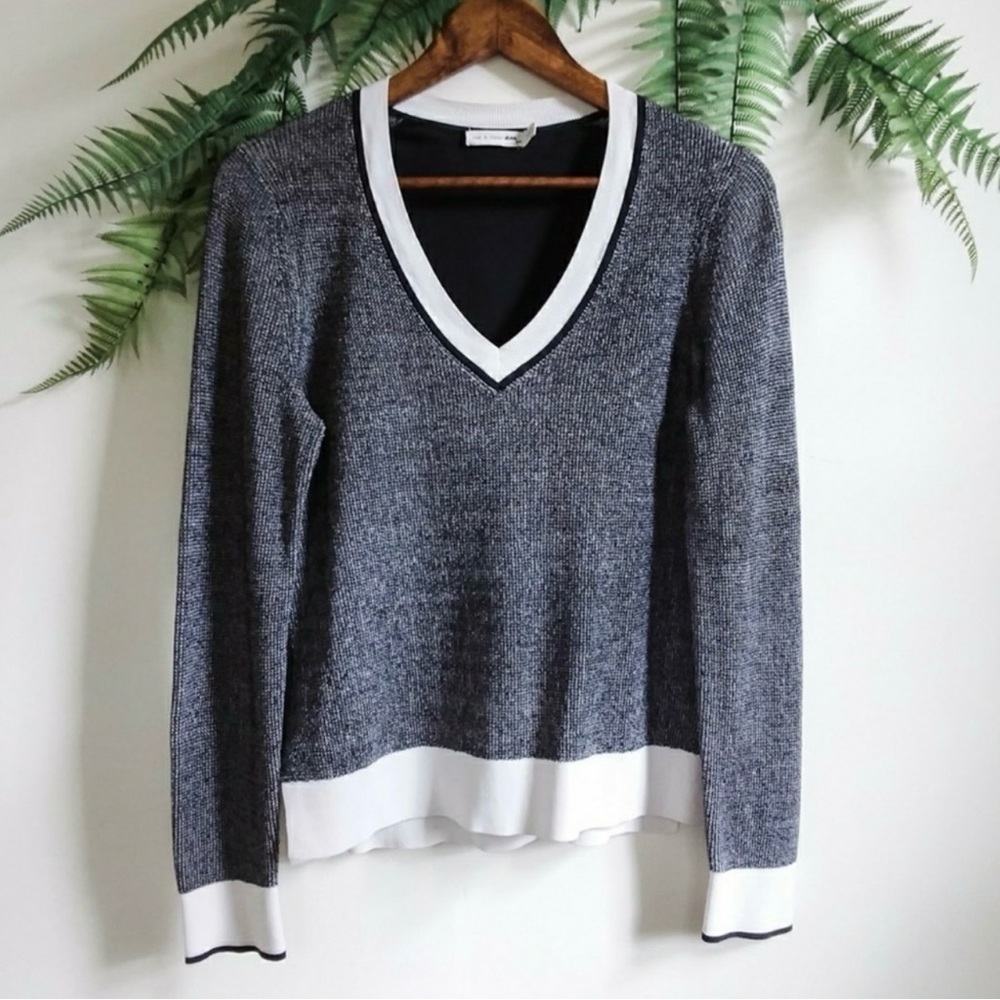 rag & bone Black and White Ainsley Knit V-Neck Sweater